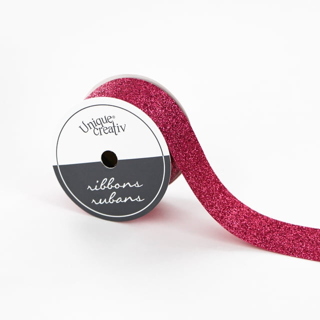 UNIQUE CREATIV Glitter Cut Ribbon, Fuchsia, 25 mm × 4.5 m (1 in × 5 yd)