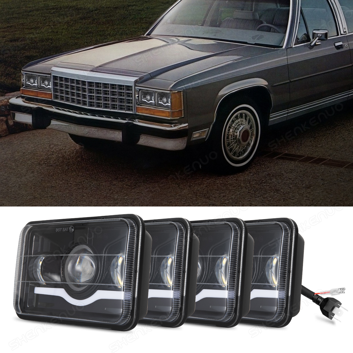 MOD 4x6 Inch LED Headlights With Halo DRL - Hi/Lo Beam For 1977-1981 Pontiac Firebird Trans Am (Set Of 4)