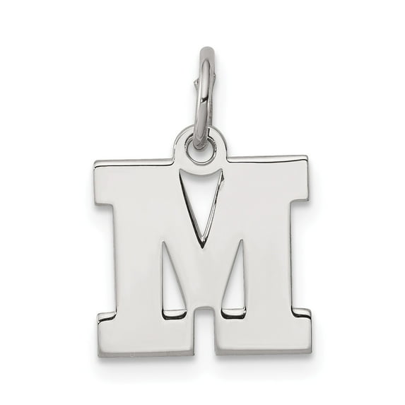 Sterling Silver Rhodium-plated Small Block Initial M Charm