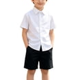 thumbnail image 2 of Annhoo Kids Boys Girls 2 Piece Outfit Short Sleeve Collar Shirt with Shorts Breathable School Uniform Casual Set, 2 of 9