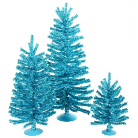 Set of 3 Sparkling Sky Blue Artificial Christmas Trees 12