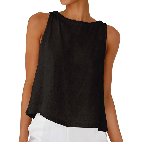 Womens Linen Crop Tank Tops 2026 Spring Summer Beach Sleeveless Tops,Black,XL