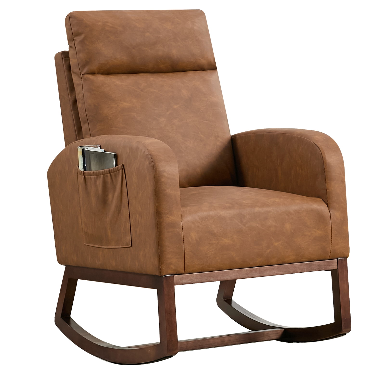 Rocking Chair Nursery, Glider Rocking Chair with High Back & Side Pocket, Teddy Upholstered Glider Rocker with Padded Seat High Backrest for Living Room/Bedroom/Nursery