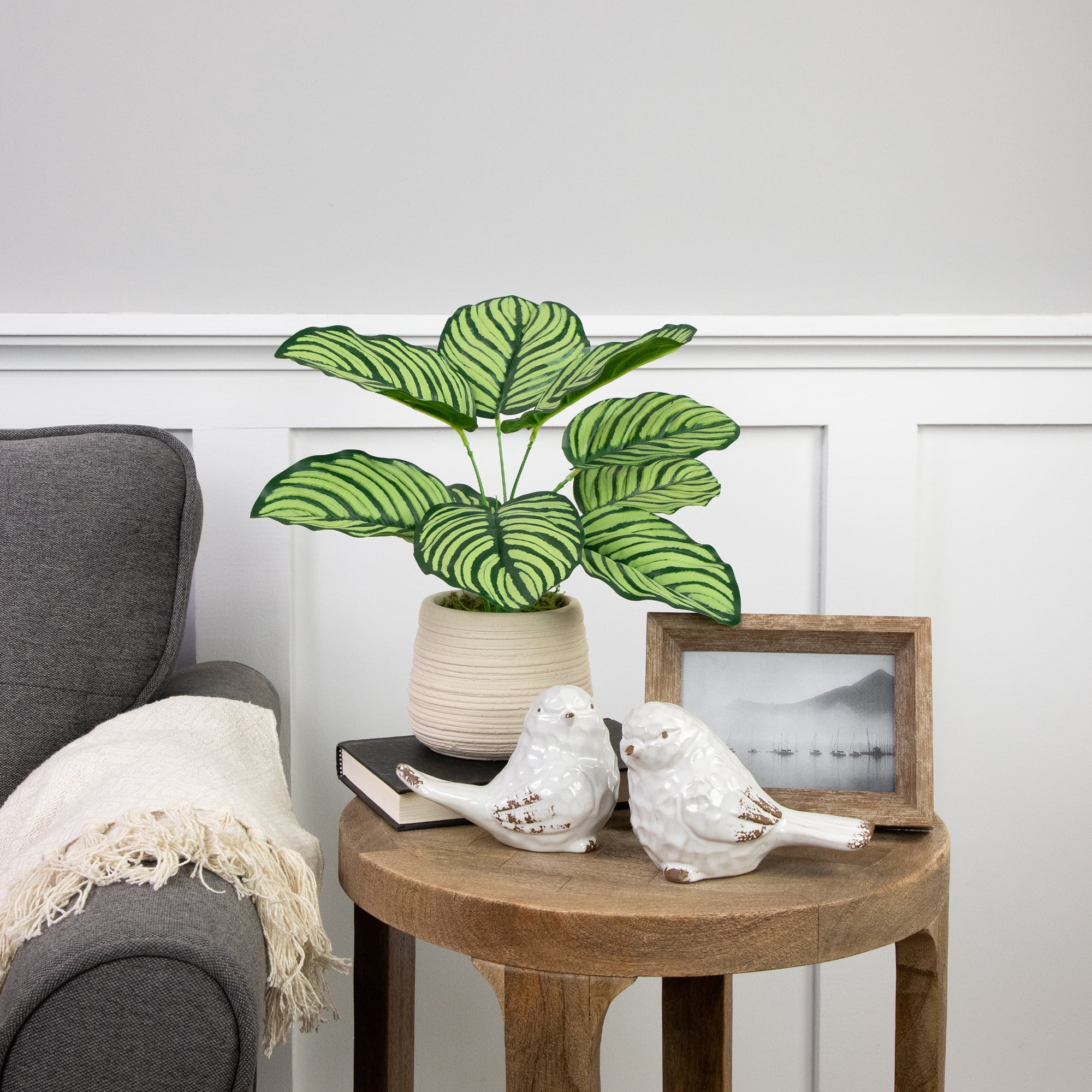Northlight 13" Artificial Prayer Plant in Beige Ceramic Pot