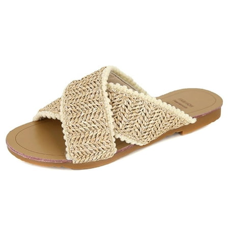 

Women Boho Cross Weave Flat Slippers Breathable Flip Flops for Summer 38