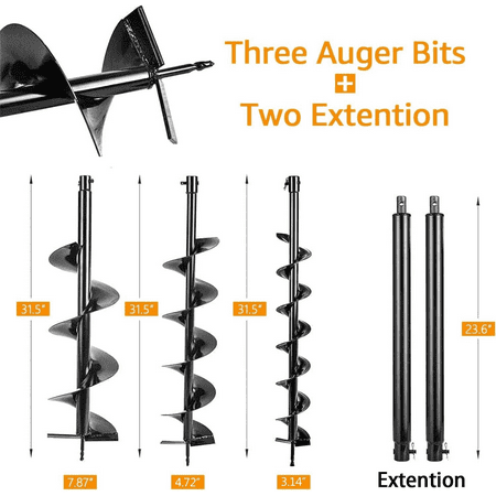PRIJESSE 72CC Auger Post Hole Digger, Gas Powered 2-Stroke Earth Digger with 3 Auger Drill Bits(3" & 5" & 8") + 2 Extension Rods for Orchard/Farm/Garden Plant.