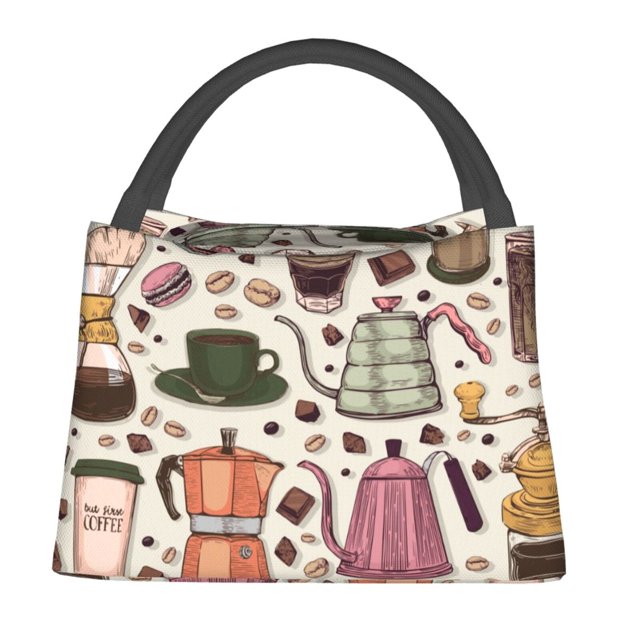 Fotbe Vintage Coffee Bolsa Térmica Portátil con Estampado, Bolsa de Entrega de Alimentos Aislada, Bolsa Reutilizable de Gran Capacidad para Comidas y Supermercado