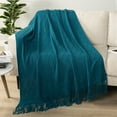 thumbnail image 6 of PAVILIA Teal Blue Knit Throw Blanket for Couch, Twin Bed, Soft Knitted Farmhouse Sofa Throw for Living Room, Lightweight Decorative Summer Blanket for Chair, Outdoor Textured Boho Blanket, 60x80, 6 of 8