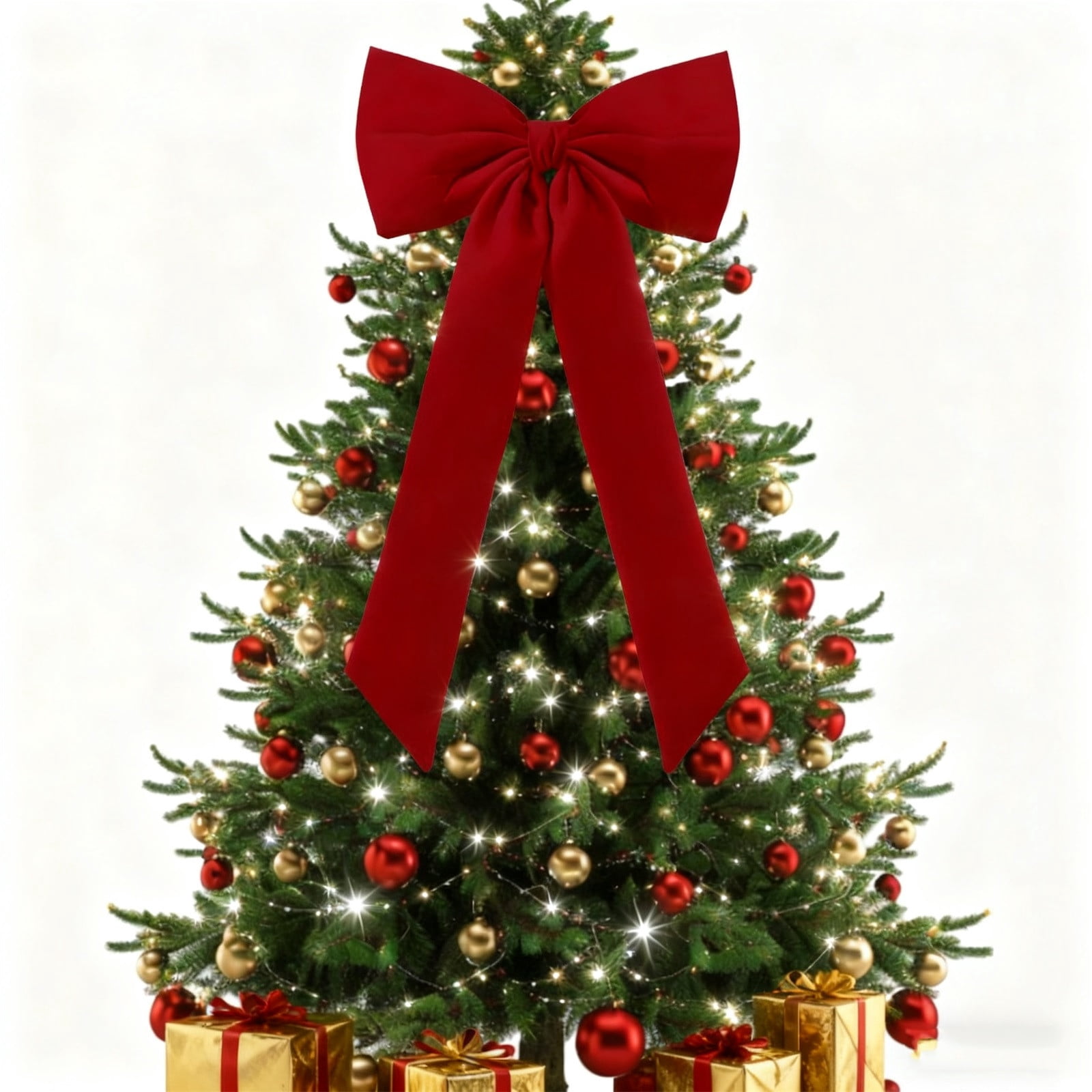 Hvmvliv Large Velvet Christmas Bow 80x40cm - Oversized Tree Topper with Flexible Wire Ribbons, Perfect for Mantel, Staircase & Front Door Holiday Decor Red