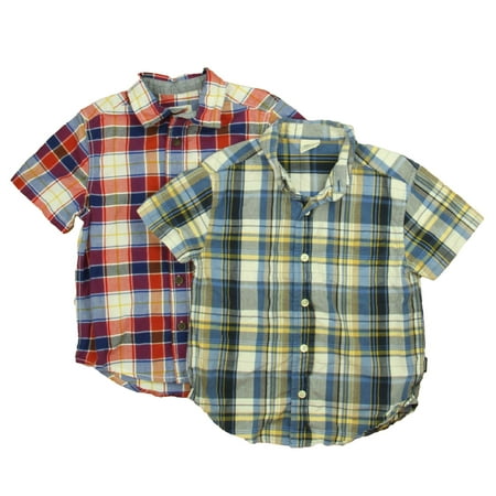 

Pre-owned Old Navy | Cat & Jack Boys Blue | Red Plaid Button Down Short Sleeve size: 4T