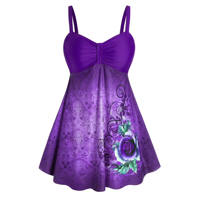Más el tamaño de impresión tribal floral cintura del imperio de baño tankini Rosegal Camisetas tallas grandes