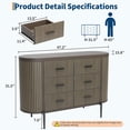 thumbnail image 2 of Fluted 6 Drawer Dresser 47.2 In Mid Century Modern Chest with Faux Marble Top and Gold Handles for Bedroom Walnut, 2 of 7