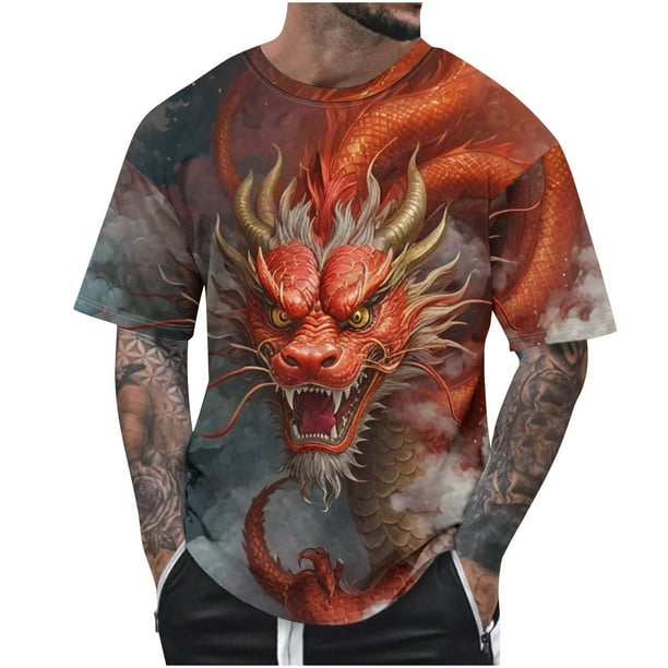 Camisetas de Cuello de la Tripulación de los Hombres de Verano Redondo Cuello Impreso Camiseta, Top Atlético de Secado Rápido Casual para los Hombres