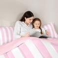 thumbnail image 4 of Manfei Classic Stripe Twin Comforter Sets,Modern Geometric Bedding Set, Pink White, Pink Reversible 2 Pieces, 1 Comforter and 1 Pillowcase, 4 of 6