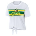 thumbnail image 2 of Women's WEAR by Erin Andrews White Oregon Ducks Striped Front Knot Cropped T-Shirt, 2 of 3
