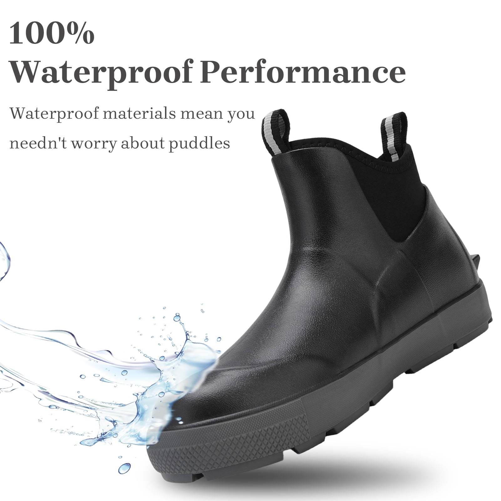 YUCHANG Men's Rain Boots,Deck Boots for Men,Outdoor Rubber Fishing Garden Waterproof Ankle Rain Boots with High Traction(Black,11)