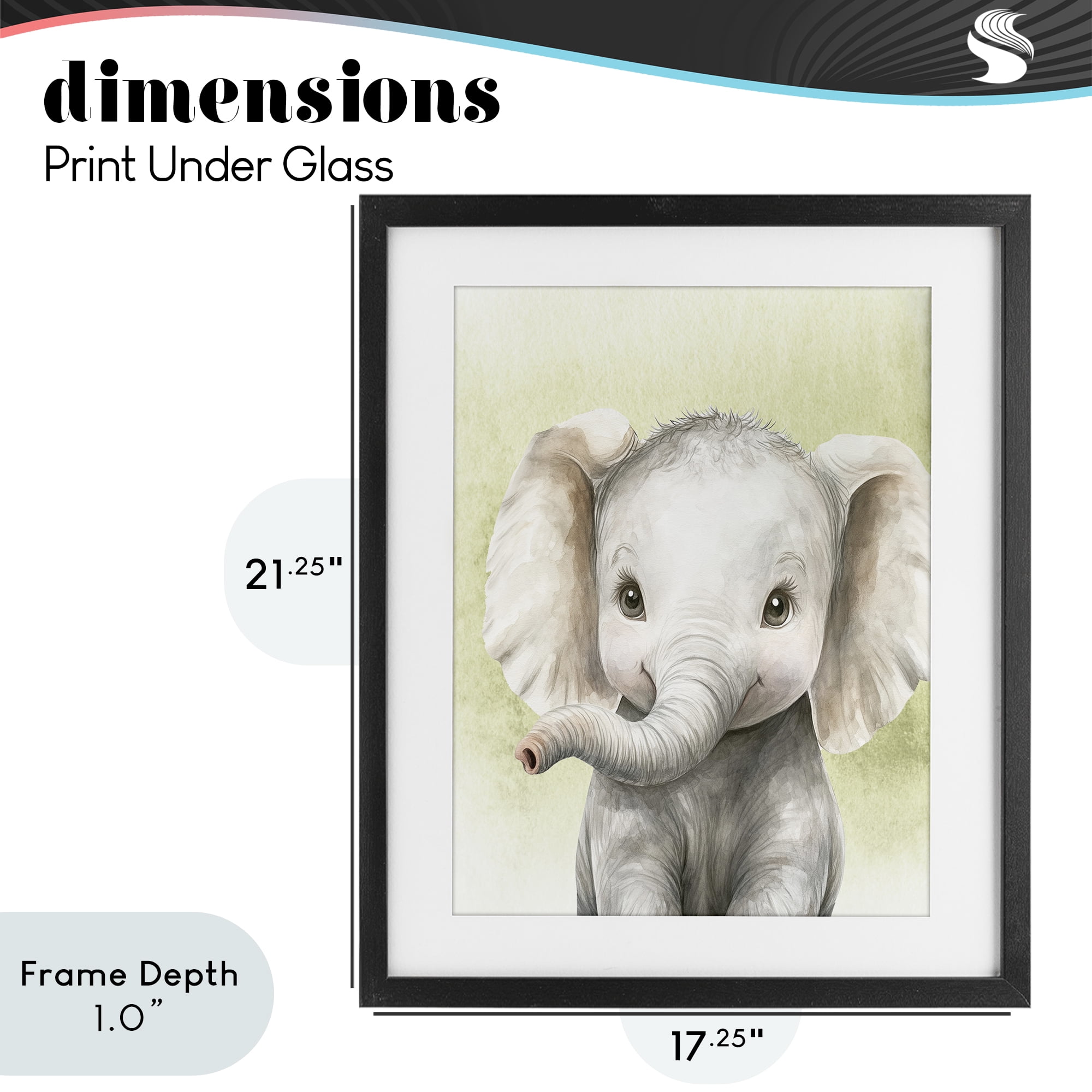Stupell Industries Jungle Friends Baby Elephant Black Framed Print Under Glass, design by Christine Simpson Art