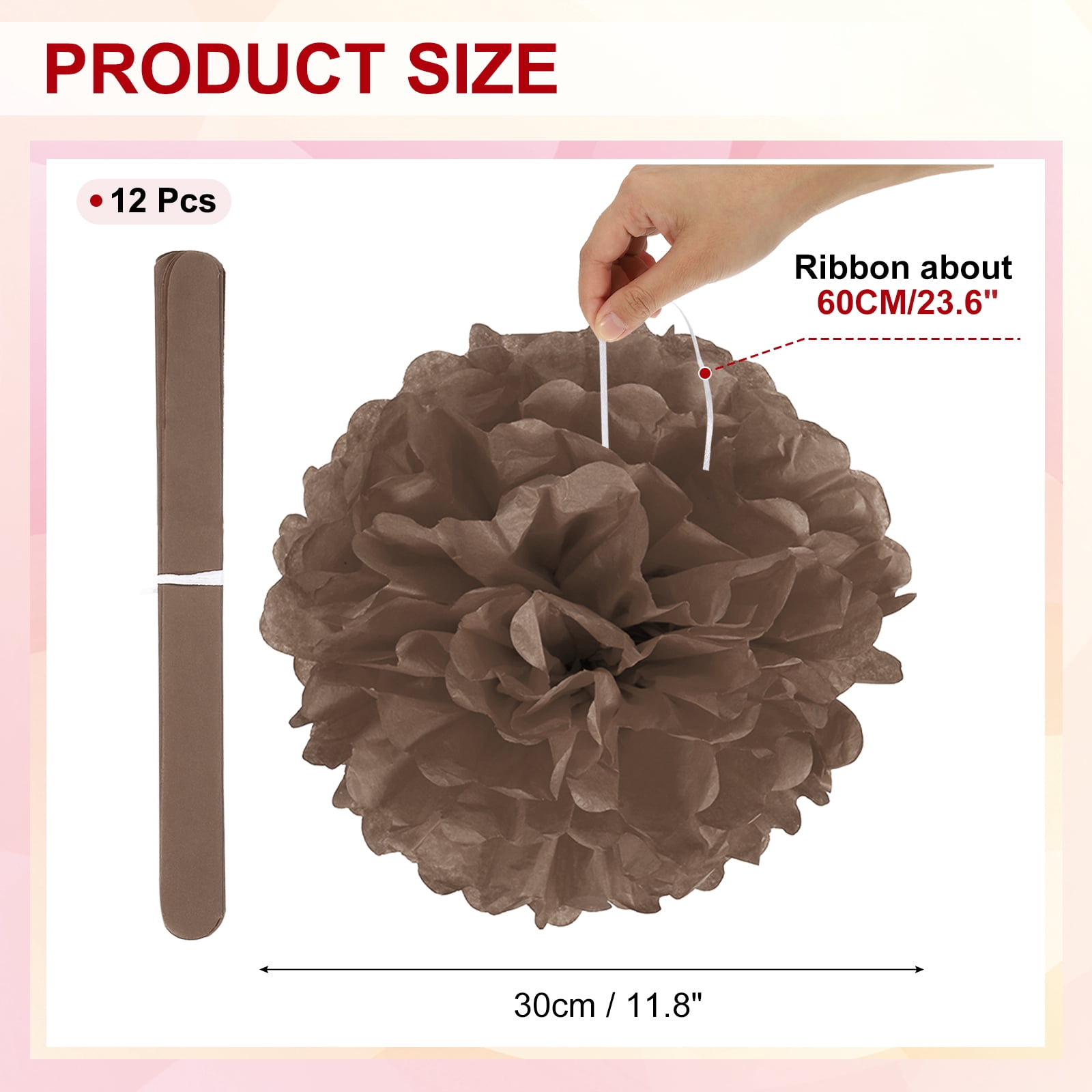 12inch Tissue Paper Pom Poms, 12PCS Pom Poms Paper Flowers Ball Tissue Paper Flowers for Wedding Bridal Shower Birthday Bachelorette Party Backdrop Decoration, Brown