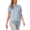thumbnail image 4 of INSPIRE CHIC Gingham Tops for Women's Peasant Plaid Smocked Ruffle Puff Sleeve Blouses S Light Blue, 4 of 6