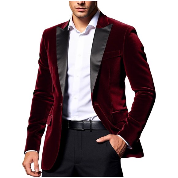 Lcziwo Corduroy Jacket for Men Vintage One Button Casual Suit Blazer Solid Lapel Slim Business Sport Coat with Pockets 2025 Red,L