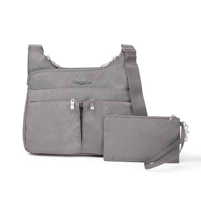 Bolso cruzado Baggallini Cross Over bandolera en color peltre cebra 22x28x11 cm