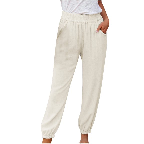 EDFBUYKRS Female Women Pants Casual Wide Leg Sweatpants Women Short Fashion Women Plus Size Drawstring Casual Solid Elastic Waist Pocket Loose Pants S