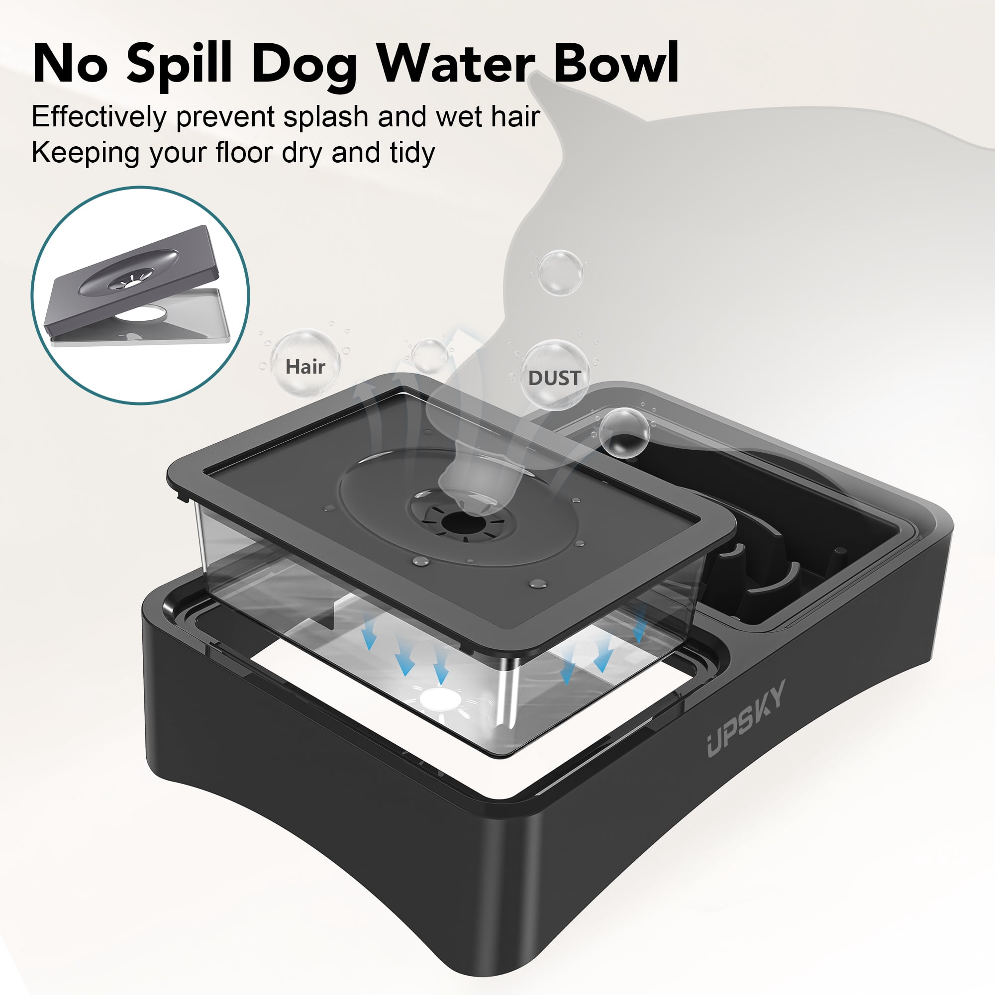UPSKY 3-in-1 Elevated Dog Bowls Slow Feeder, 4 Height Adjustable Raised Dog Bowl Stand No Spill Dog Water Bowl Dispenser, Stainless Steel Dog Food Bowl and Water Bowl for Small Medium Dogs