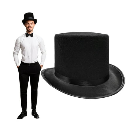 Nicky Bigs Novelties Adult Tall Black Felt Top Hat Formal Showman Party Novelty Halloween Accessory, Black, One Size