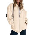 thumbnail image 3 of Cárdigan con cremallera para mujer, Sudadera con capucha, empalme de estilo deportivo, doble bolsillo, Tops cálidos gruesos informales, Otoño e Invierno, 3 of 4