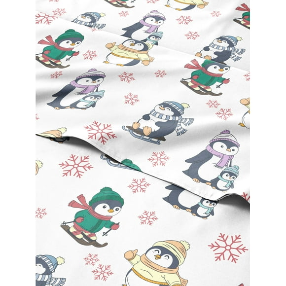 Christmas Sheets Queen - 4 Piece Deep Pocket Christmas Sheet Set - Soft Wrinkle Free - Winter Holiday Bed Sheets - Christmas Sheets For Kids And Toddlers - Cute & Cozy Penguins And Snowflakes Sheets