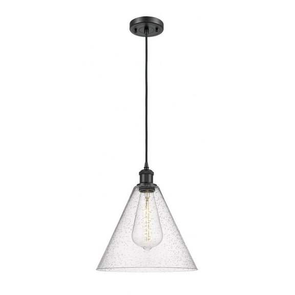 516-1P-BK-GBC-124-Innovations Lighting-Berkshire - 1 Light Cord Hung Mini Pendant In Industrial Style-14.75 Inches Tall and 12 Inches Wide-Matte Black