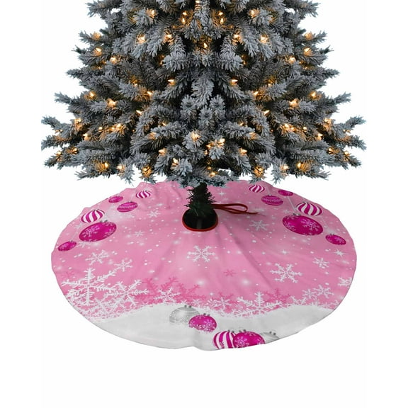 Pink Christmas Balls Christmas Tree Skirt 48 Inches Large Christmas Skirt Tree, Xmas Winter Snowflake Tree Skirt Christmas Decorations for Fireplace Party Holidays Indoor Outdoor
