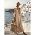 thumbnail image 1 of Robe kaftan à Manches Trois-Quarts avec Poche à Rabat, 1 of 6