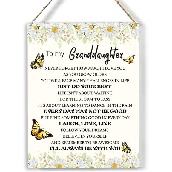 to My Granddaughter I Love You Wood Sign Butterflies Floral Wooden Signs Rustic Hanging Plaque Home Wall Art 8x10, Perfect Granddaughter Sign Wall Decor for Home