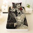 thumbnail image 3 of Homewish Vintage Black Rose Skeleton Wedding Twin Sheets for Men, Romance Floral Bedding, 3 Pieces, 1 Flat Sheet, 1 Fitted Sheet and 1 Pillowcase, 3 of 5
