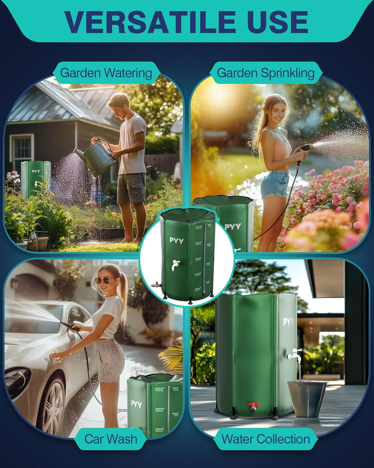 53 Gallon Green Rain Water   with Spigots, Hose and Bucket