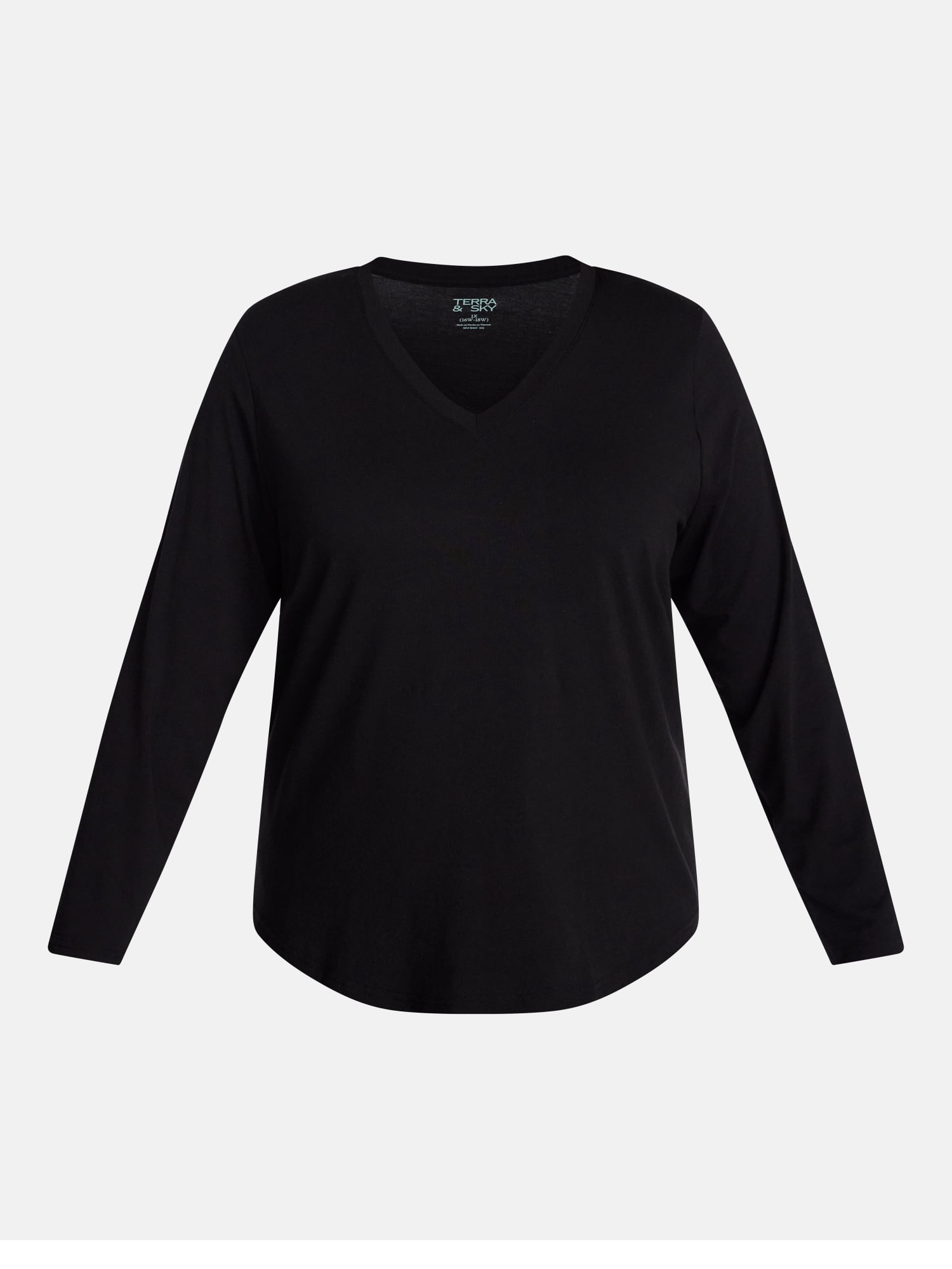 Terra & Sky Women's Plus Size V Neck Tee with Long Sleeves, Size 0X-5X