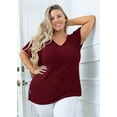 thumbnail image 2 of SHOWMALL Women Plus Size Tops Short Sleeve Tunic Side Slit Shirt Summer V-Neck Blouse Wine Red 2X Tops, 2 of 7