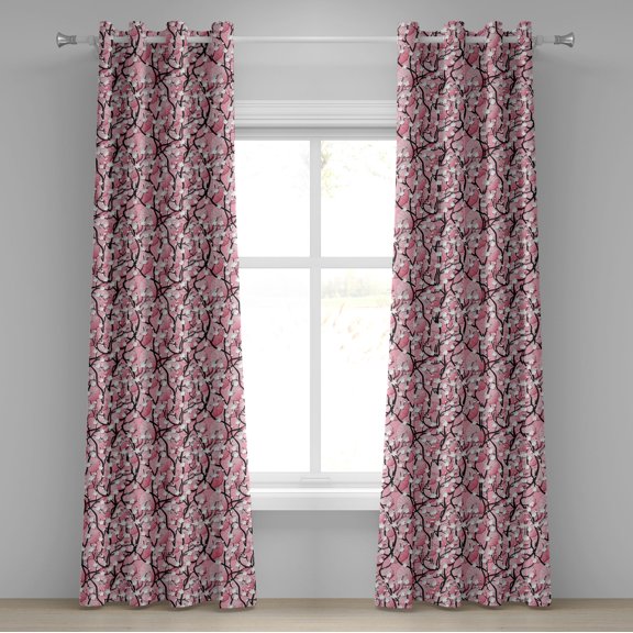 Ambesonne Pink Grommet Curtain, Sakura Tree Umbrellas, 50" x 96", Black Pink