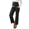 thumbnail image 4 of INSPIRE CHIC Women's Wide Leg Maternity Pants Over the Belly Elastic Stretch Pregnancy Trousers with Pockets Black Medium, 4 of 6