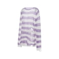 thumbnail image 3 of Franhais Women Hollow Out Shirt, Long Sleeve Round Neck Striped Cutout Knitting Casual Party Fall Spring Tops, 3 of 9