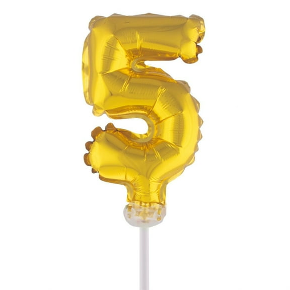 Balloon-Foil-Cake Topper-Number 5-5"-Gold