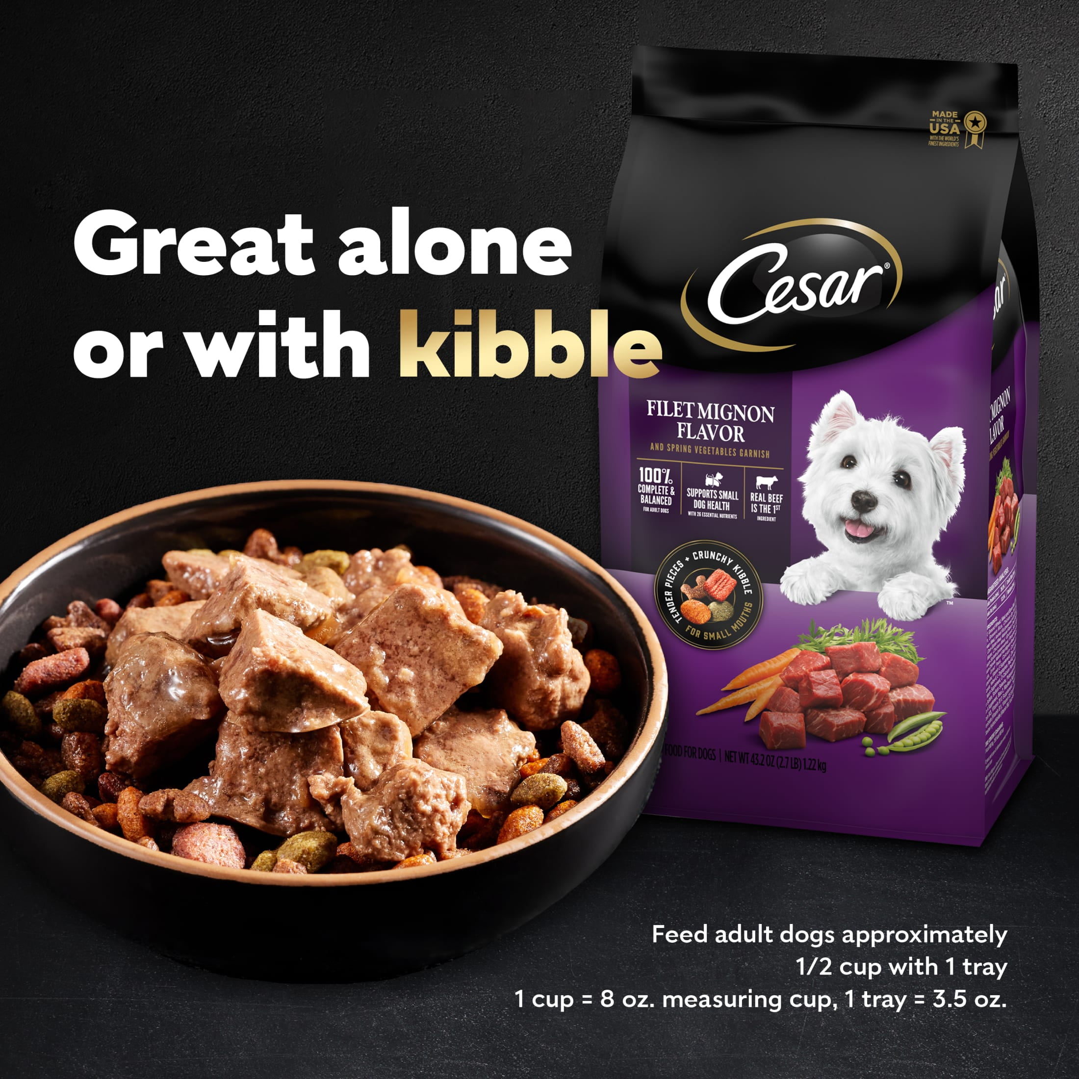 (6 pack) Cesar Loaf & Topper In Sauce Ham & Egg Flavor With Potato & Cheese Wet Dog Food, 3.5 Oz Tray