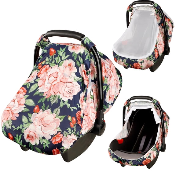 Car Seat Covers for Babies - Breathable Mesh Canopy with Kick-Proof, Soft Stretchy Protection - Newborn Stroller Carrier Covers for Girls