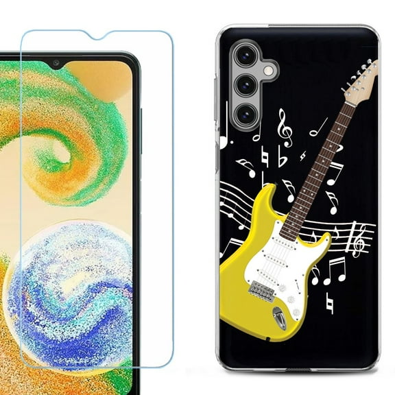 For Samsung Galaxy S24 FE Fan Edition Phone Case Cover with Tempered Glass Screen Protector, by OneToughShield - Guitar Yellow