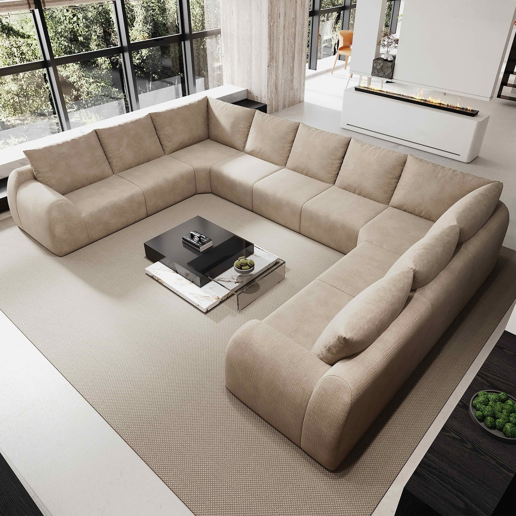 MAYEERTY 161.9 Inch 9-Seat U Shape Cloud Modular Sectional Sofa, Vacuum Compressed Chenille Fabric Couch, No Assembly Needed for Living Room