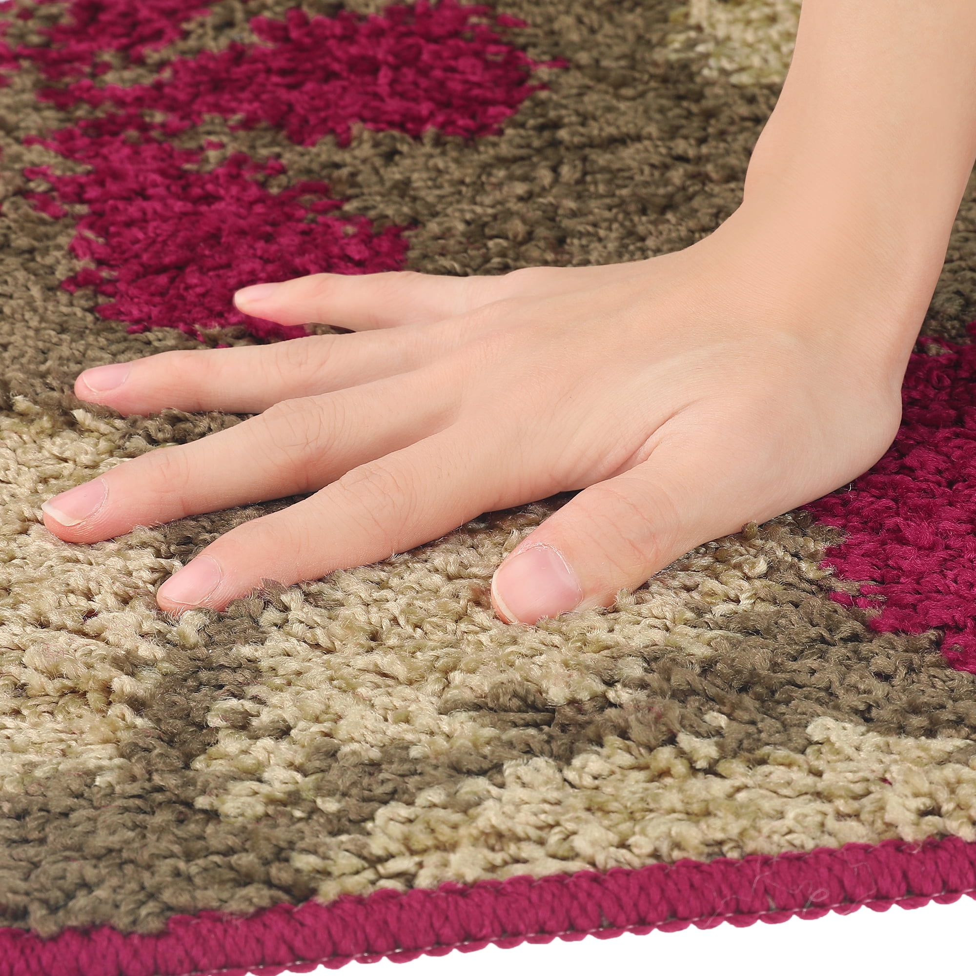 Unique Bargains Floral Bath Mat Checked Washable Bath Carpet for Bathroom Floor Red Yellow-1 16"x24"