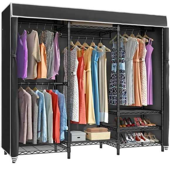 VIPEK V5C Perchero cubierto resistente para ropa portátil para dormitorio, perchero de metal negro con cubierta negra, armario independiente ajustable, carga máxima 890 libras