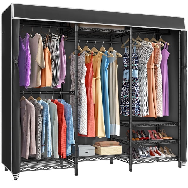 VIPEK V5C Perchero cubierto resistente para ropa portátil para dormitorio, perchero de metal negro con cubierta negra, armario independiente ajustable, carga máxima 890 libras