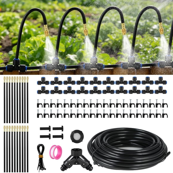 Système d'Irrigation Goutte à Goutte de 130 Pi pour Jardin : 20 Buses Tuyau PE 1/4 Pouces Kit d'Arrosage Automatique Arroseur à Brumisation Réglable Tuyau de Brumisation pour Eau